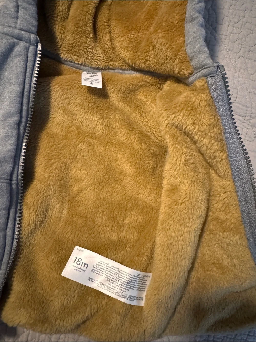 Carter’s zip-up jacket (fuzzy inside) 18M